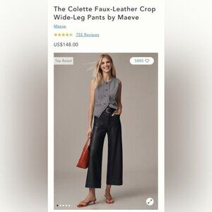 NWT Size 20W - The Colette Faux-Leather Crop Wide-Leg Pants Maeve (NWT US$ 148)